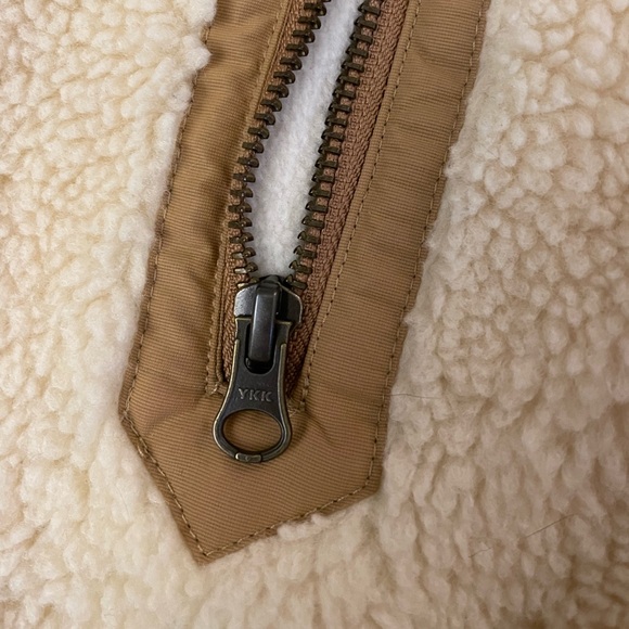 Faherty Apres Dream Full Zip Lined Sherpa Fleece Jacket - Tan, Chevron Stripe - Picture 10 of 12